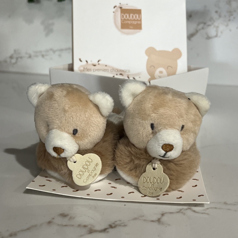 DouDou Et Campagnie Bear Baby Soft My First Bootie Slippers